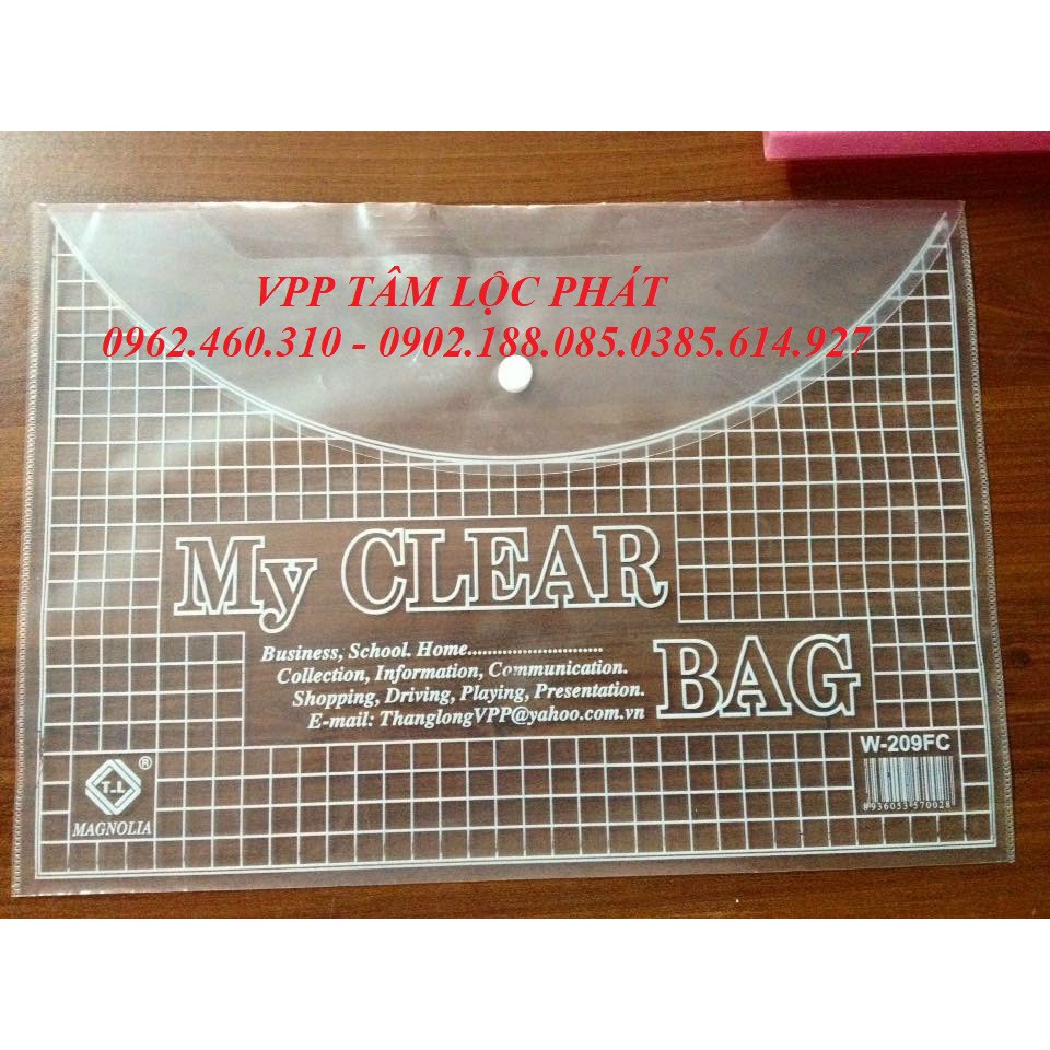 SỈ 100 chiếc Túi Clearbag khổ F DÀY - Túi đựng hồ sơ có cúc - Túi khuy - Bìa nút