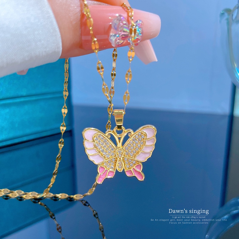 Vòng cổ Mạ Vàng 18K Mặt Hình Bướm Đính Đá Zircon Thời Trang Cho Búp Bê Barbie