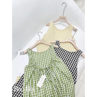 Váy maxi kẻ rút dây hở lưng