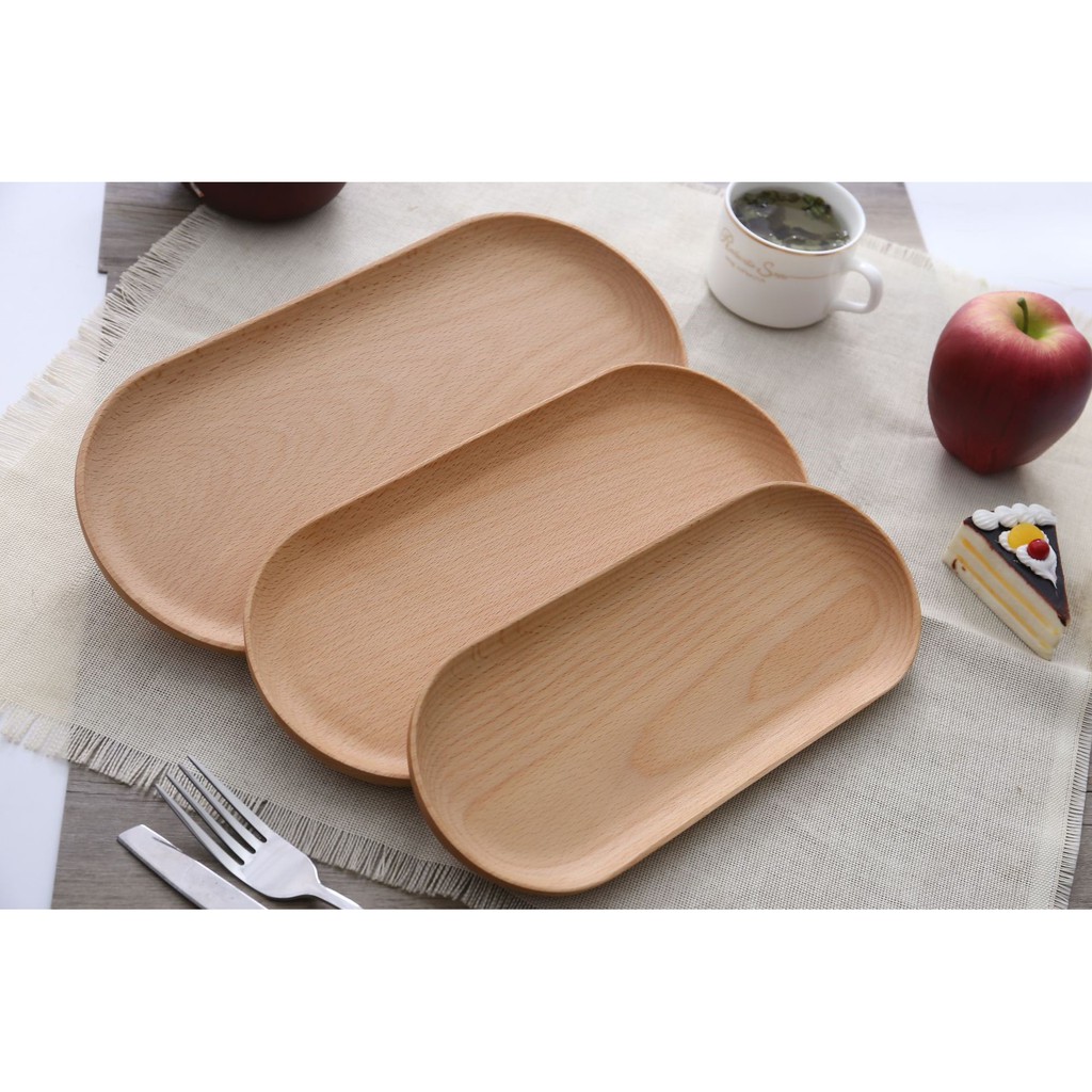 Khay oval gỗ Beech loại khổng lồ kiểu Nhật có bán nhiều size đa năng, tiện dụng