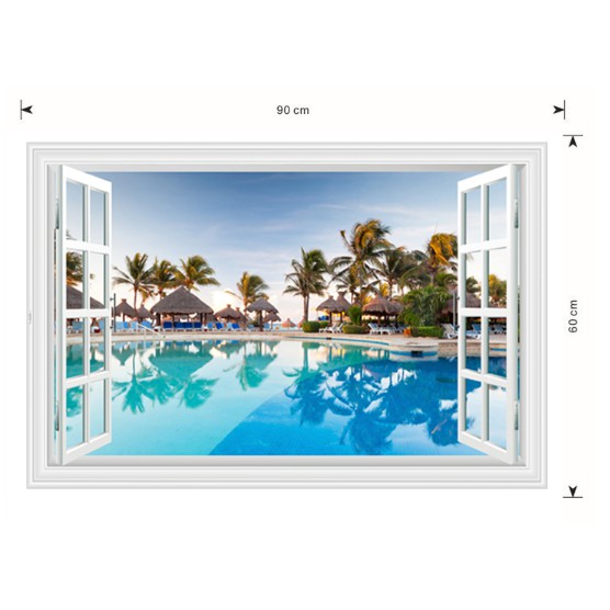 Decal trang trí nhiều Cây Dừa dưới bể bơi Resot
