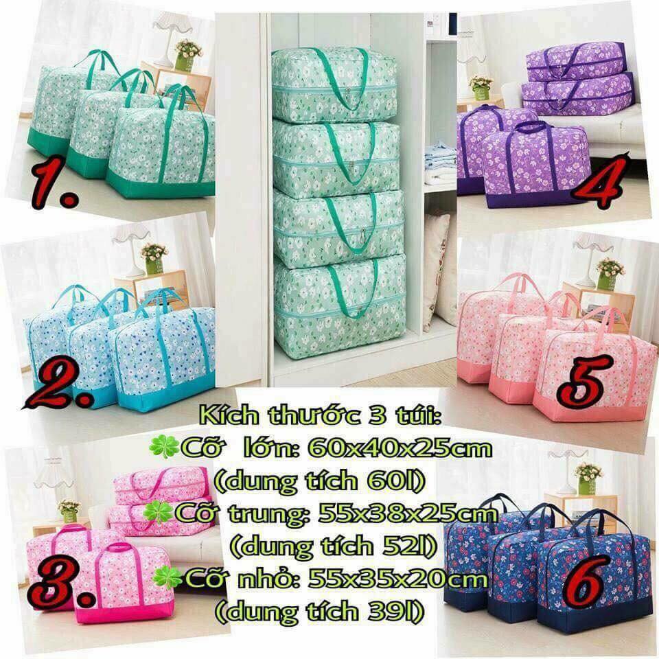 Bộ 3 túi đựng chăn hoa, chất liệu vải không thấm