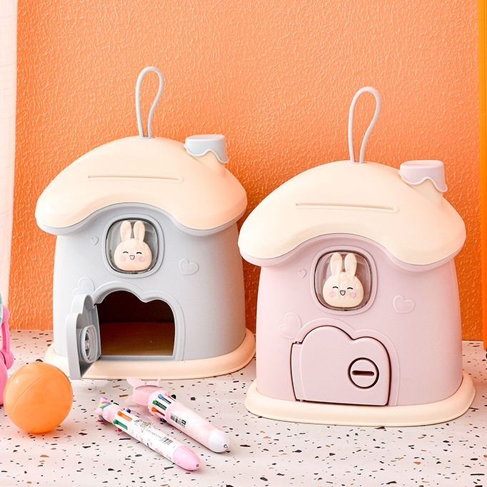 Ống Heo Tiết Kiệm Hình Thỏ Bunny Dễ Thương Sáng Tạo Ống Heo Tiết Kiệm Hình Ngôi Nhà Hoạt Hình Cỡ Lớn Có Khóa Tiện Dụng
