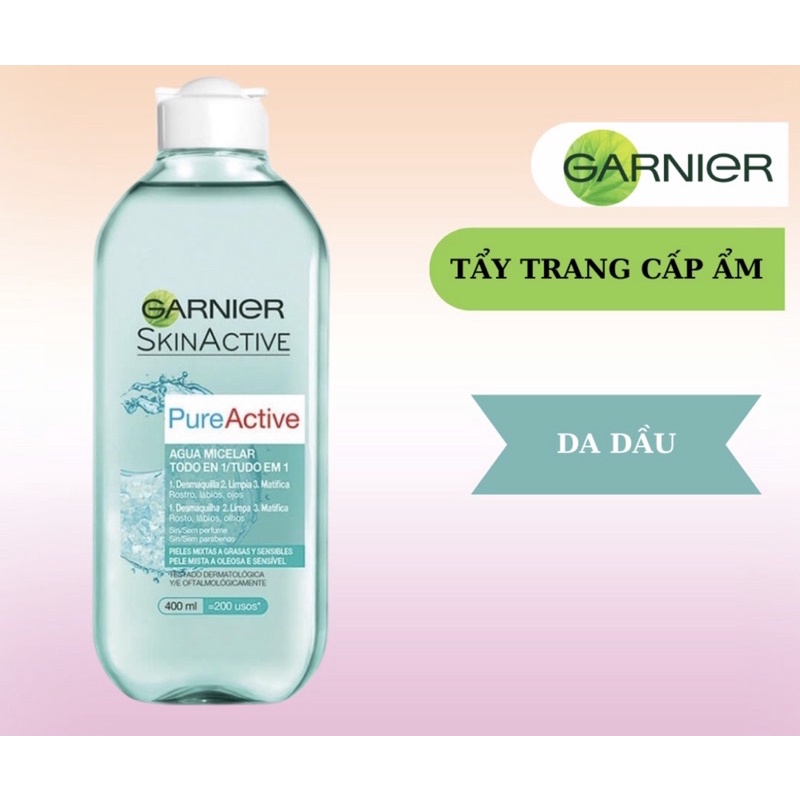 Nước Tẩy Trang Làm Sạch Sâu Micellar Garnier Hồng/ Vàng/ Xanh Skinactive Cleansing Water 400ml