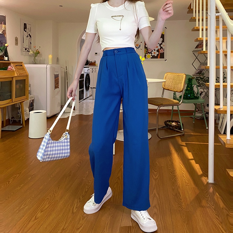 SUXI Quần Dài Ống Rộng Màu Sắc Đơn Giản Thời Trang Hàn Quốc Cho Nữ