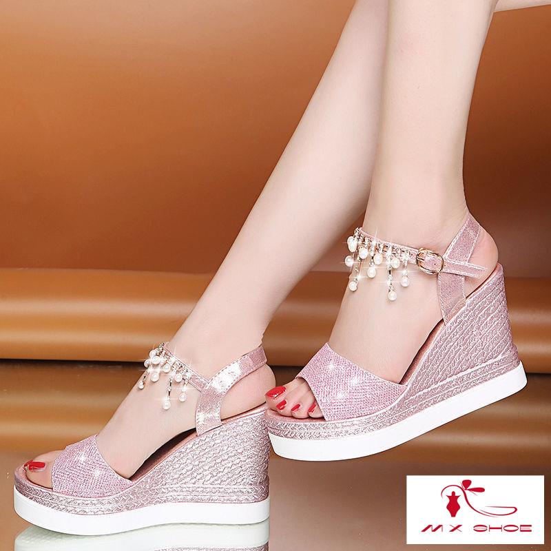 M & X ~  Sandal Đế Xuồng Dày Phong Cách Mới Chống Nước Dễ Phối Đồ Cho Nữ