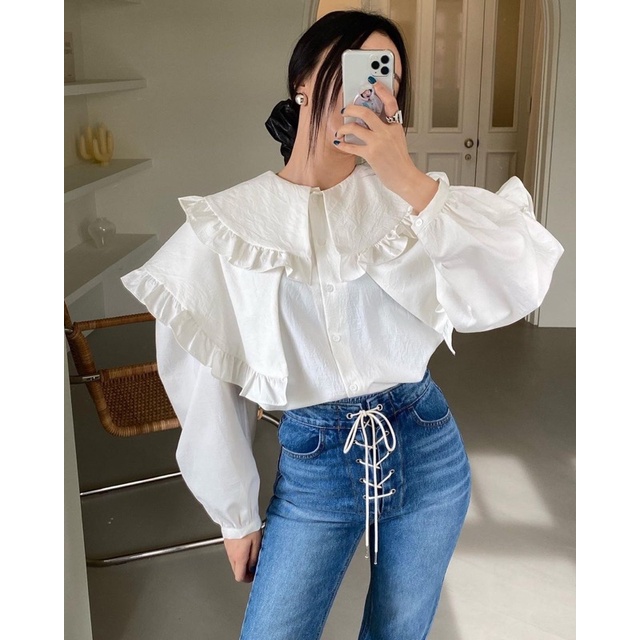 Áo sơ mi cổ bèo tay dài koreastyle