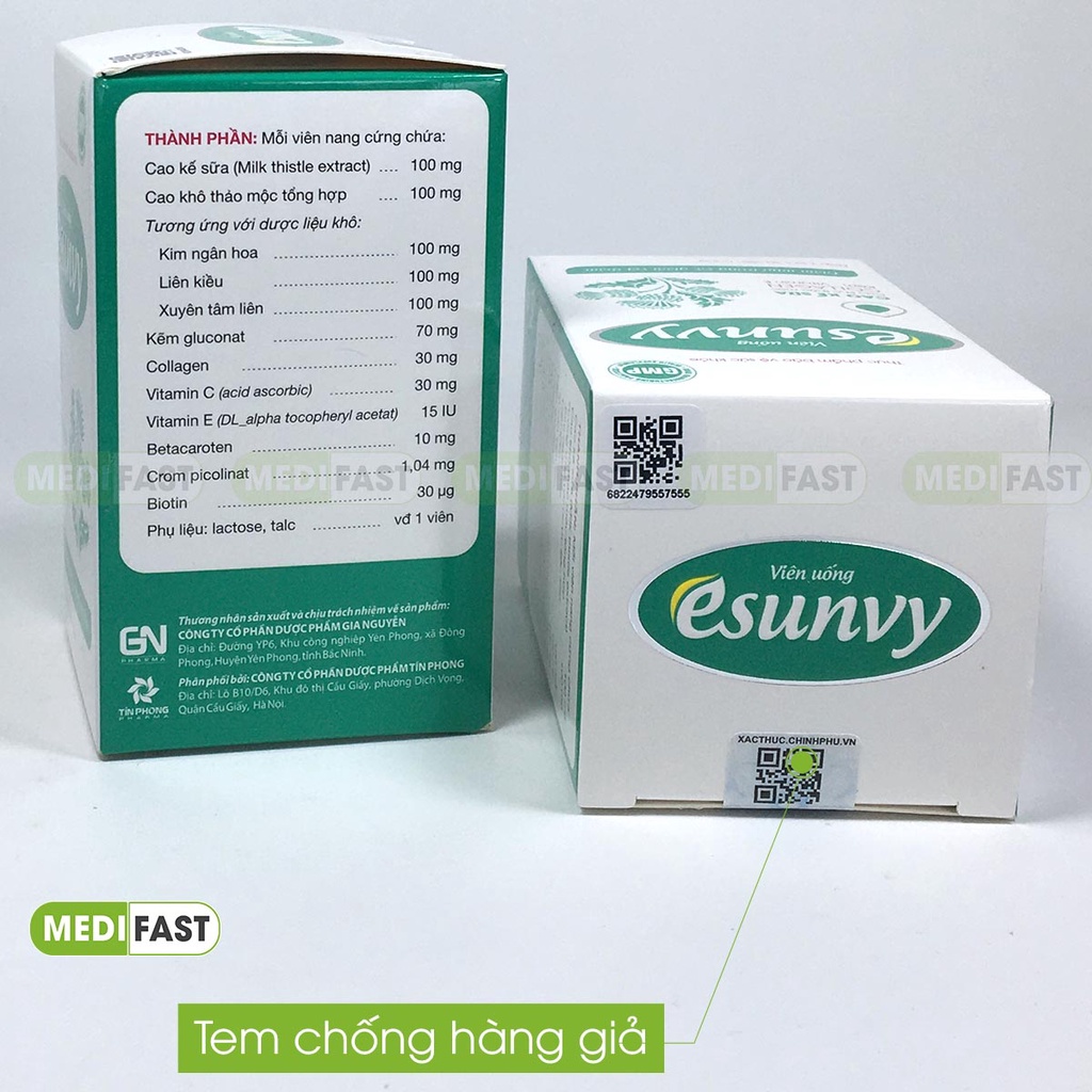 Viên uống Esunvy hỗ trợ giảm mụn trứng cá Hộp 30 viên từ thảo dược