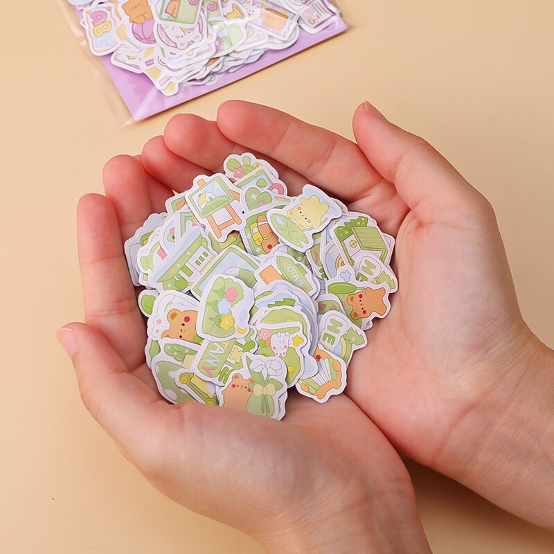 Túi Sticker Gấu 200 Sticker Với 100 Hình Khác Nhau Tha Hồ Trang Trí Sổ, DIY, Nhật Ký,...