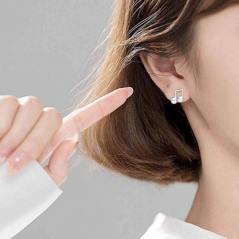 Bông tai bạc Bông tai hình nốt nhạc điểm đá trắng sáng