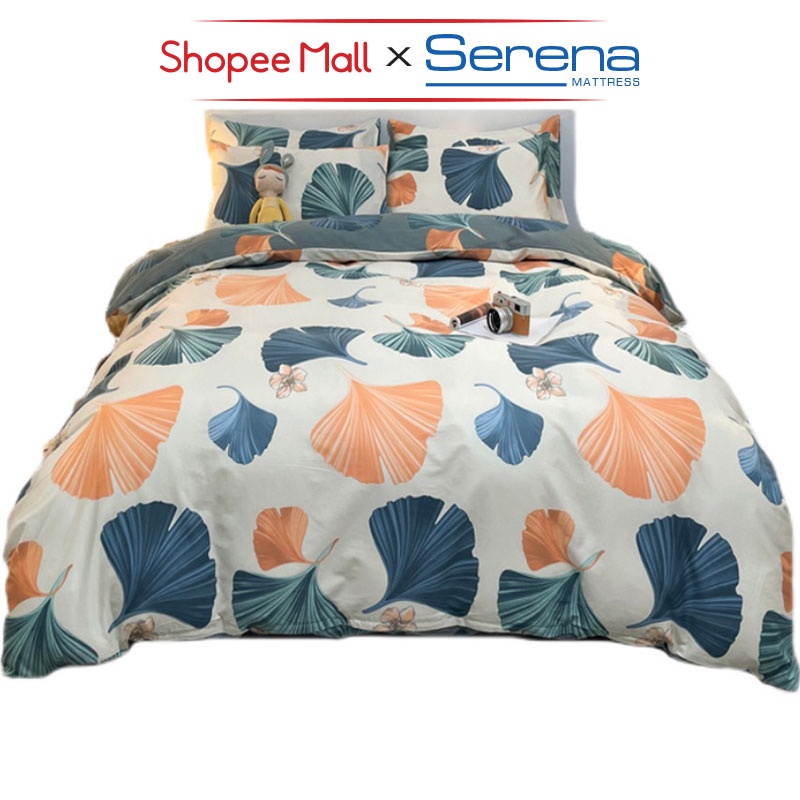 Ga Giường Đẹp 5 Món Cotton Living SERENA Cao Cấp Set Chăn Ra Grap Drap Gối Đệm Nệm Trần Bông Trải Phủ Bọc Giường Cao Cấp