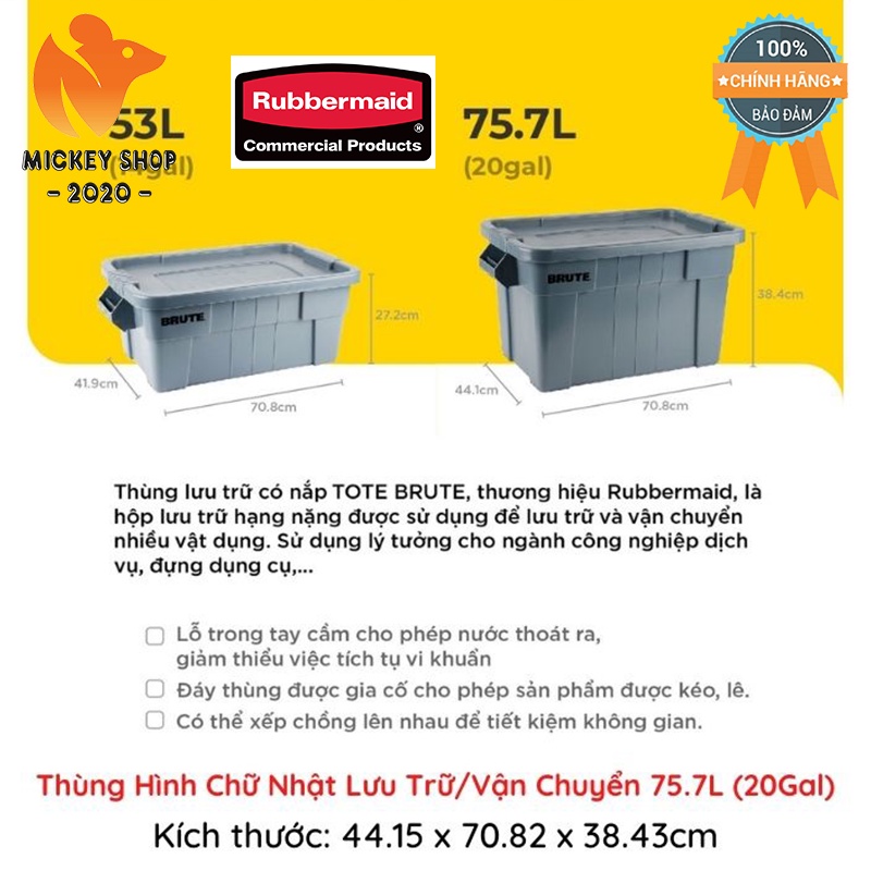 Thùng Hình Chữ Nhật Lưu Trữ | Vận Chuyển RUBBERMAID SKU: FG9S3000/FG9S3100 - CHÍNH HÃNG