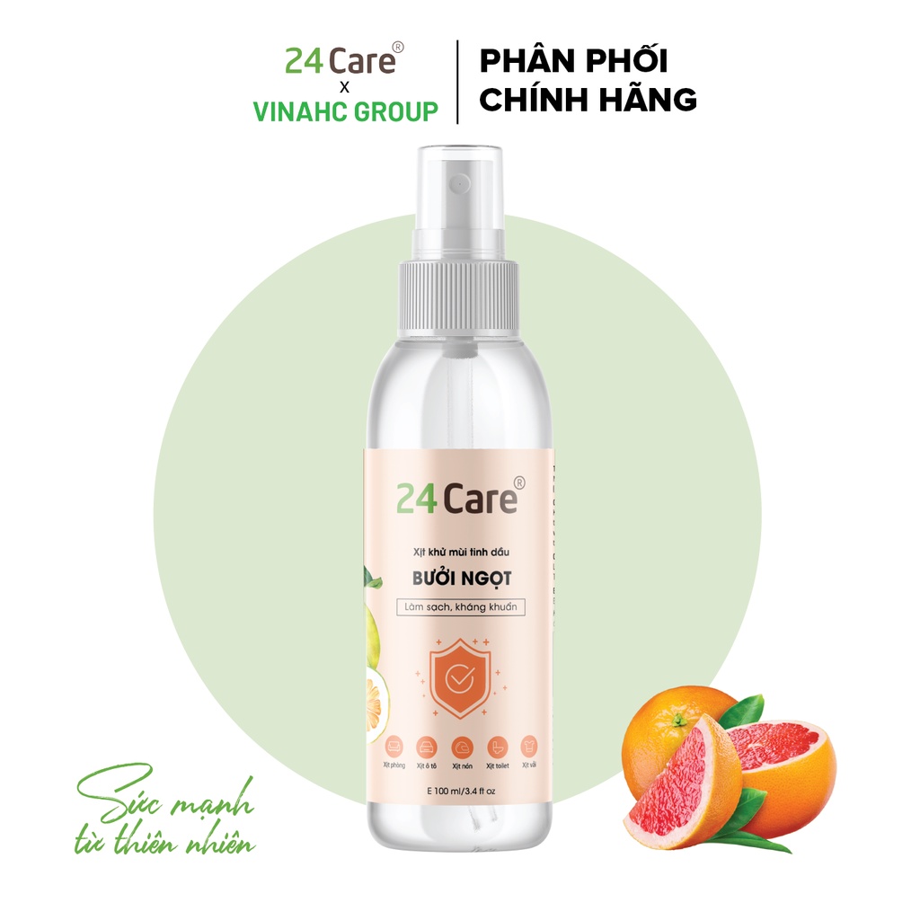 [KHÁNG KHUẨN] Xịt phòng đa năng kháng khuẩn Bưởi Ngọt 24Care 100ml