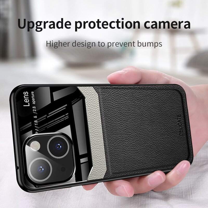 Ốp Điện Thoại Da Pu Mặt Kính Chống Sốc Cho Iphone 12 Pro Max 12 Mini 11 Pro Max 13