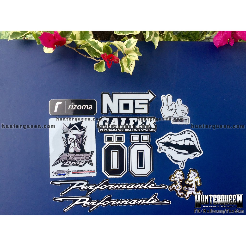 Bộ 11 logo trắng đen, decal dán xe máy, nón bảo hiểm... Sticker chống nước, bền màu. Hình dán đẹp