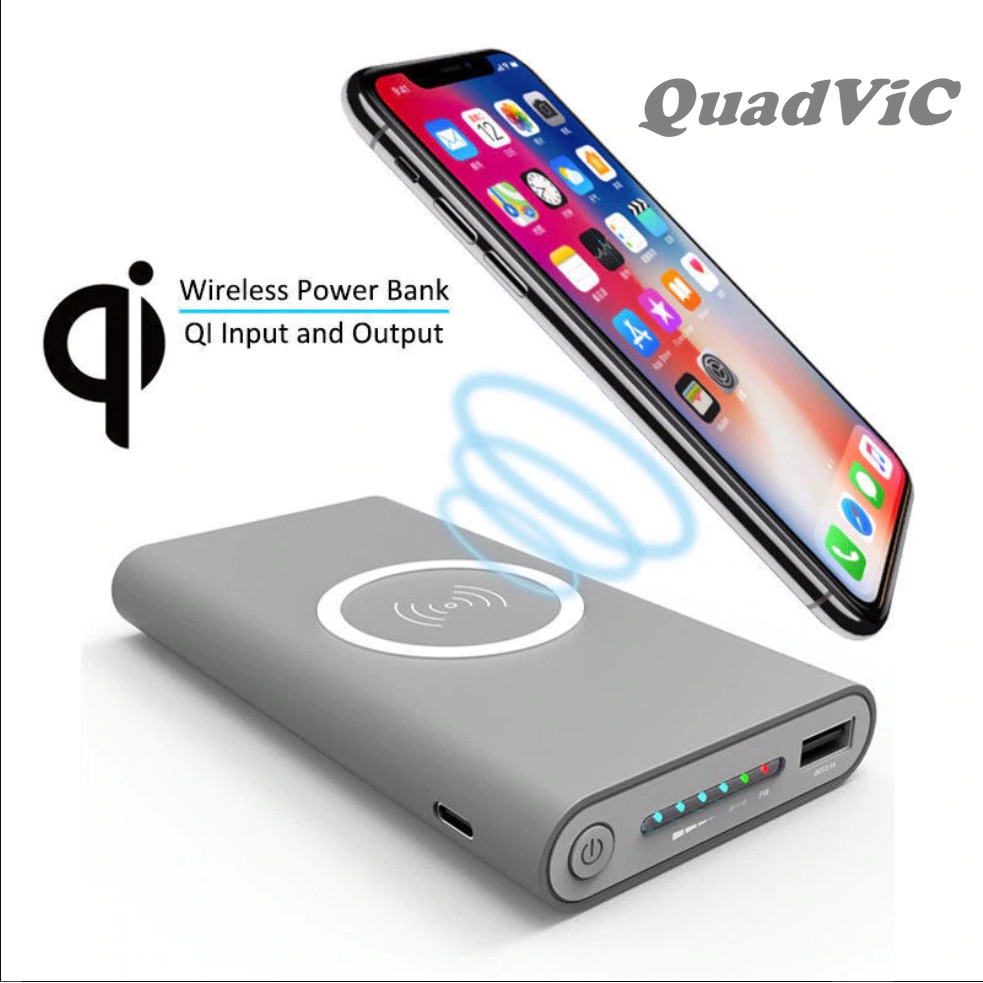 Bộ Sạc Dự Phòng Đa Năng Sạc Không Dây Cao Cấp Qi 10000 mAh Powerbank QUADVIC.COM N00127