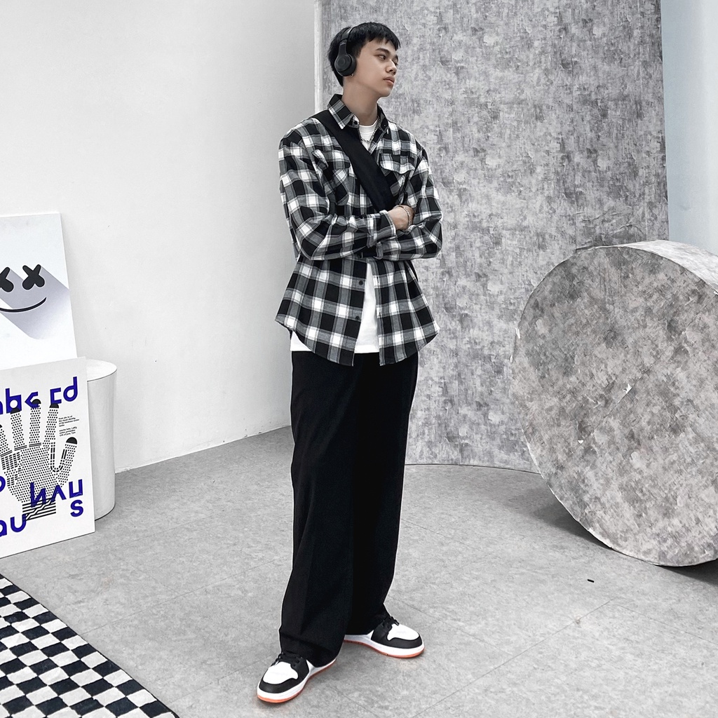 Áo Sơ Mi Flannel Màu Trắng Sọc Đen