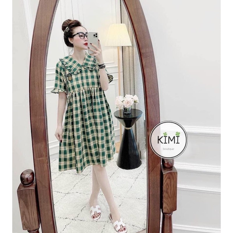 Đầm Babydoll Caro Thêu Dứa Gài Nút | BigBuy360 - bigbuy360.vn