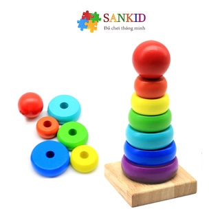 Đồ chơi phát triển trí tuệ tháp cầu vồng gỗ Sankid giúp bé phân biệt màu