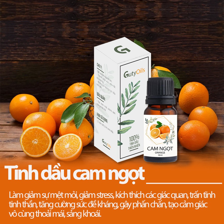 Tinh dầu cam ngọt nguyên chất GutyOils, dùng xông phòng, tăng cường đề kháng, giảm stress ( lọ 10ml )