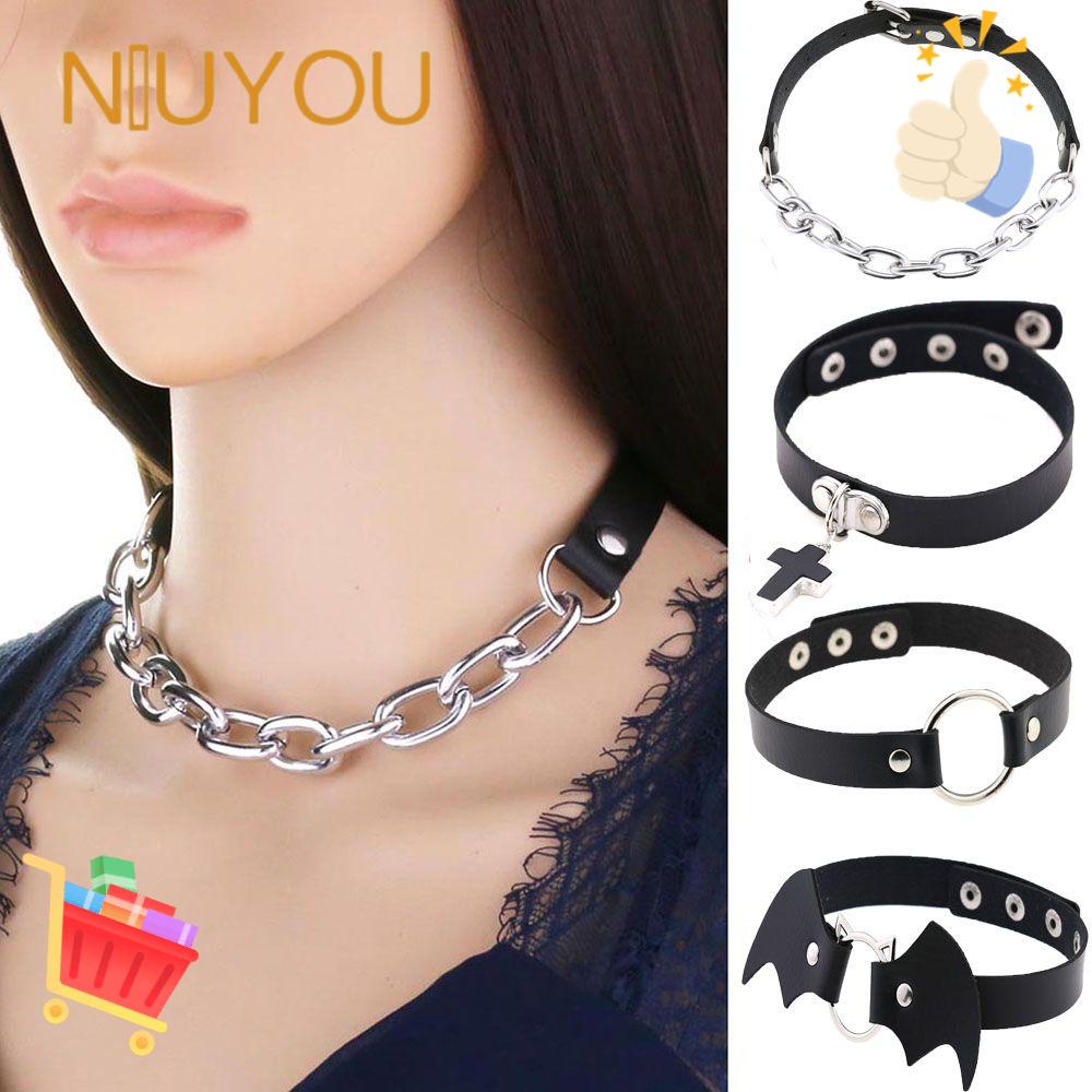 NIUYOU Punk Gothic Choker Necklaces Adjustable PU Leather Soft Collar Chain Rock Jewelry
