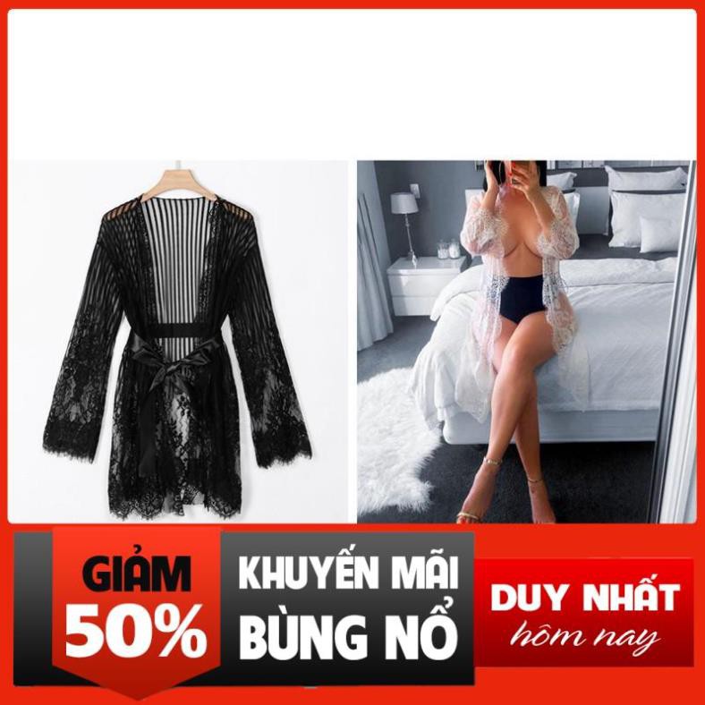 Áo choàng ngủ cổ chữ V ren mỏng gợi cảm cho nữ đẹp