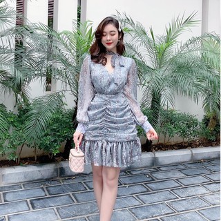 Váy hoa thiết kế bèo nhún chân dài tay V773 KYMIE