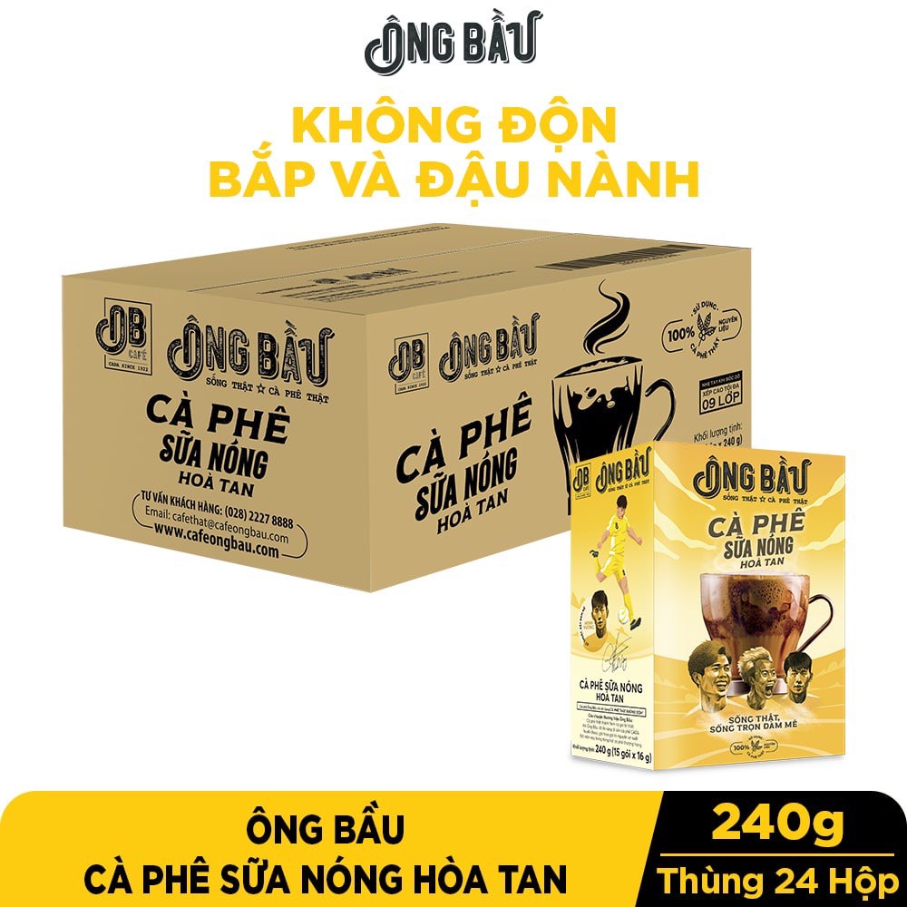 [Thùng 24 Hộp]Cà Phê Sữa Nóng Ông Bầu Hộp Vàng 240g, 24 Hộp 15gói/1hộp, cà phê ob, ob cafe-TUH Store