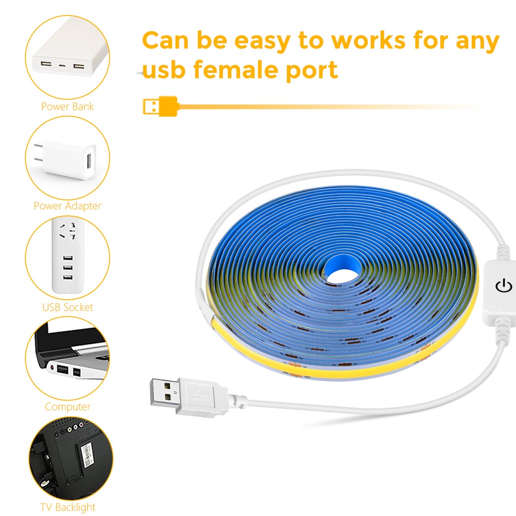 Dây Đèn led DC5V COB USB Cảm Ứng Dùng Trang Điểm Có Độ Sáng Thấp 5V