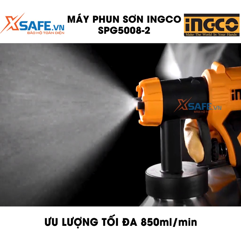 Máy phun sơn cầm tay INGCO SPG5008-2 500W Súng phun sơn điện đầu béc 2.5mm, bình chứa nhôm 800ml - Bảo hành 6 tháng