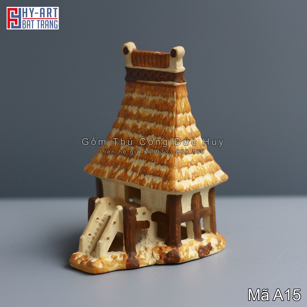 Mô hình gốm Nhà Rông mini phụ kiện trang trí tiểu cảnh hòn non bộ bể cá chậu cây bonsai