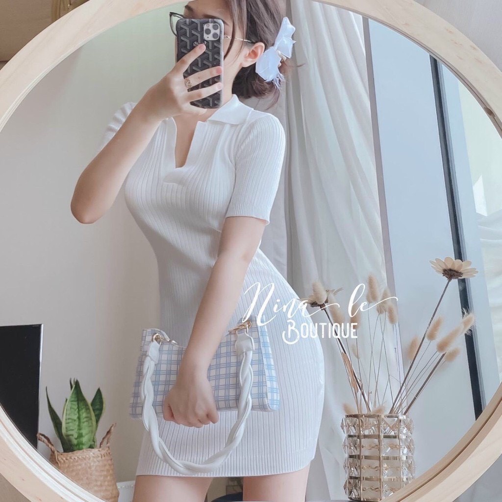 Váy Body Len Gân Cổ V Siêu Đẹp (VIDEO, ÁNH THẬT CHÍNH CHỦ)
