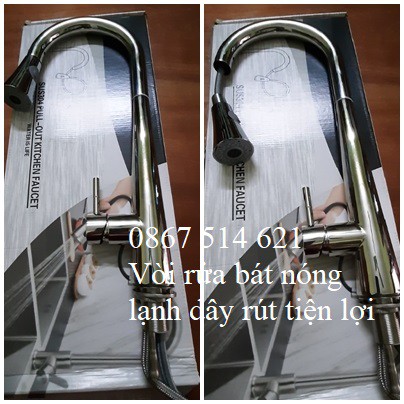 Vòi rửa chén bát thông minh, nóng lạnh dây rút bóng inox 304 - KMISU THIẾT BỊ VỆ SINH