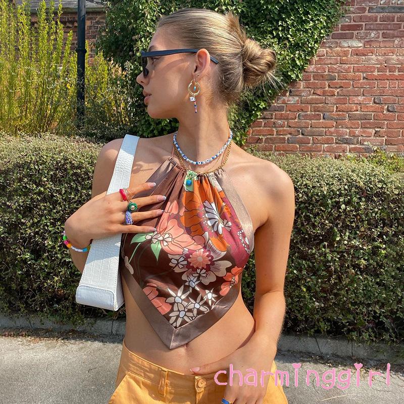 Áo Lửng Hai Dây In Hoa Phong Cách Bohemian Quyến Rũ Dành Cho Nữ