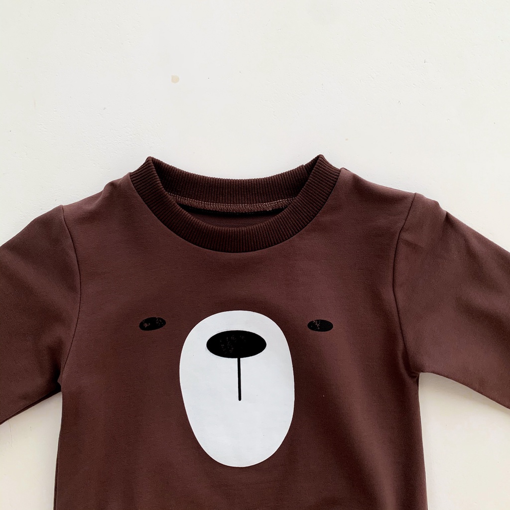 Bộ Áo Liền Quần Cotton Tay Dài In Hình Gấu Dễ Thương + Mũ Cho Bé 0-24 Tháng Tuổi