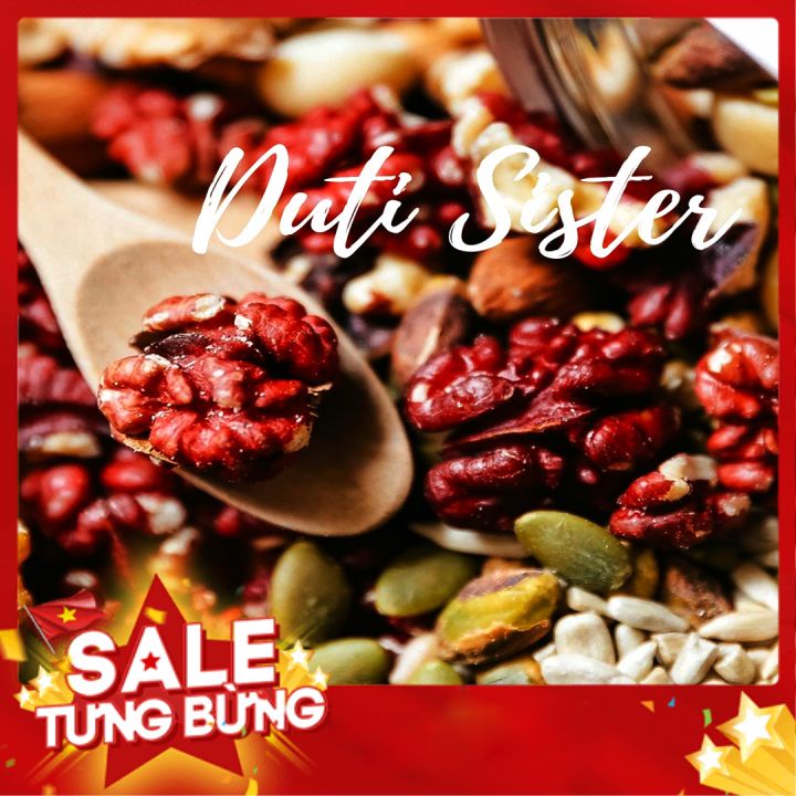 Hạt dinh dưỡng mix 5 loại gồm macca, hạt điều , óc chó đỏ, hạnh nhân, hạt bí xanh