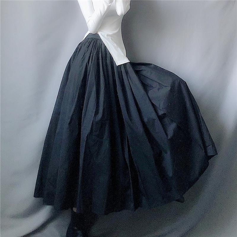 Chân váy dáng dài lưng thun cao màu đen/ trắng thiết kế xòe thời trang 2021 dành cho nữ