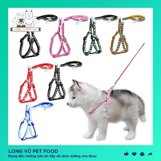 Dây dắt chó mèo họa tiết đẹp kèm yếm 2 lớp dày dặn dây dắt mèo - Long Vũ Pet Food