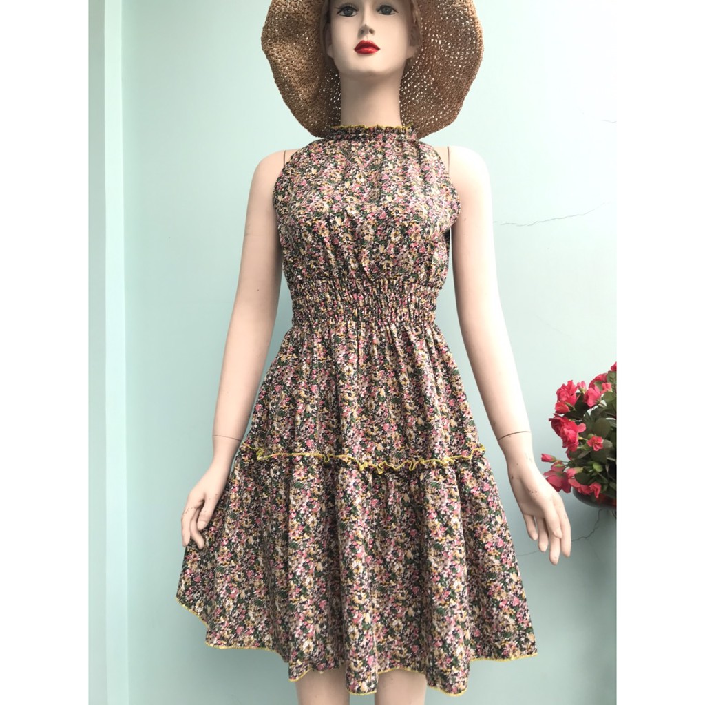Đầm Maxi 2 Dây OoKi, Váy Xòe Công chúa hoa cúc