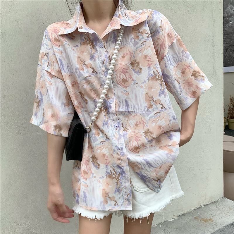 Sơ mi vintage bông hồng tím | 11 HIN