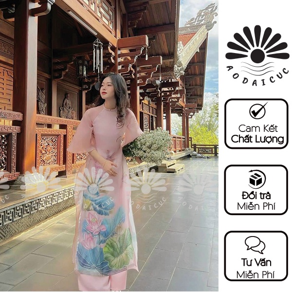 Áo dài cách tân tơ 4 tà hoa sen cao cấp đẹp sang chảnh hàng thiết kế