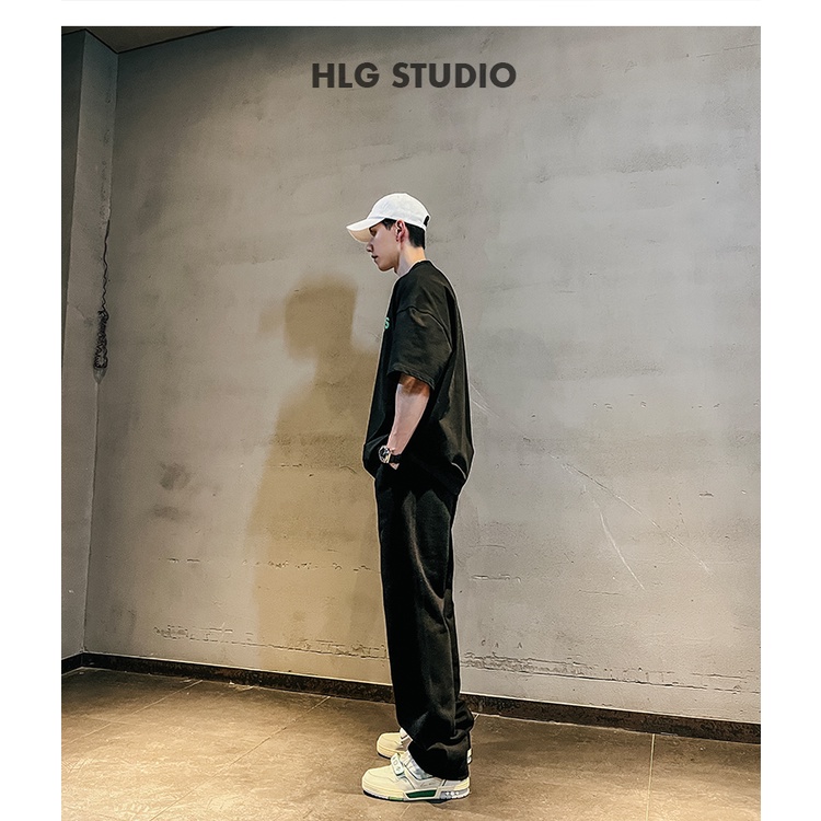 Áo phông nam cổ tròn AMBITON phong cách tay lỡ đơn giản, Cotton cao cấp đường phố 2022