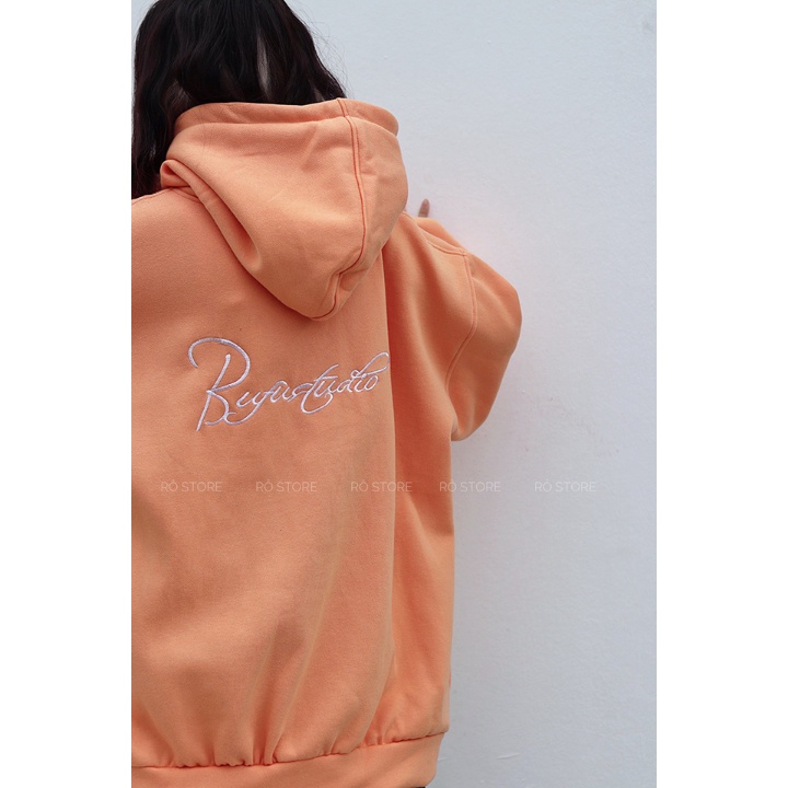 Áo khoác nỉ hoodie màu cam nhẹ thêu chữ cực bền form rộng tay bồng unisex Rô Store AK32