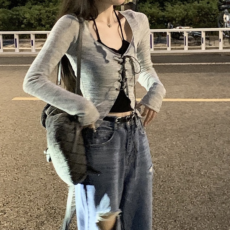 Áo hai dây + áo khoác cardigan dài tay ZHELIHANGFEI thời trang cho nữ