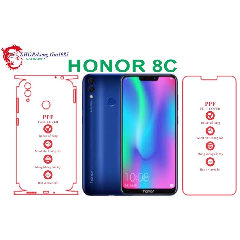 Honor 8C miếng dán trong Ppf  mặt trước mặt sau chống va đập chống trầy xước tốt
