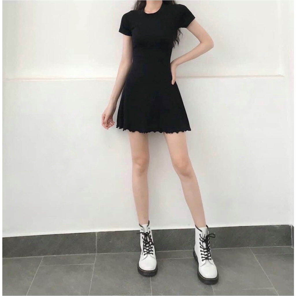 Đầm Nữ Body Đen Viền Bèo 🦋 Váy Nữ Ôm Chất Thun Gân Dáng Ngắn 🦋
