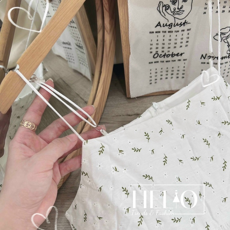 Đầm 2 dây babydoll hoa cực xinh _ Trắng _ HE318