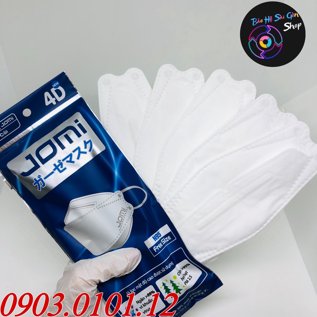 Khẩu trang n95 kiểu dáng kf94 Jomi chính hãng bịch 5 cái, khẩu trang 4d Mayan cao cấp