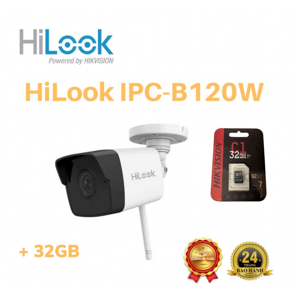 Camera IP thân trụ hồng ngoại 2MP HiLook IPC-B120W ( có kèm thẻ nhớ) | BigBuy360 - bigbuy360.vn