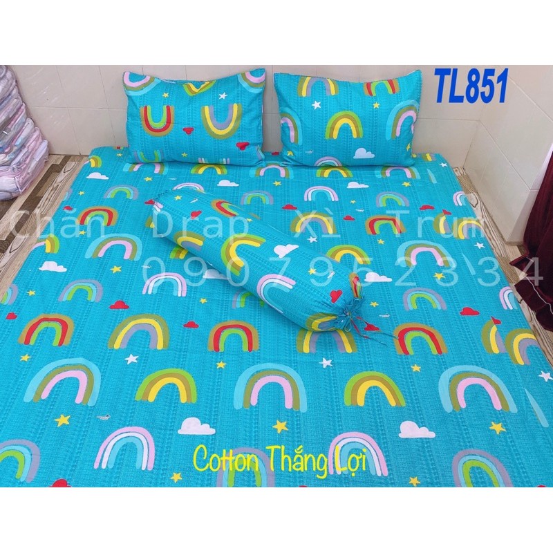 SET 5 MÓN {Size Drap 1m6} VẢI COTTON THẮNG LỢI Có Logo